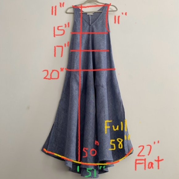 CP Shades Cove Blue Linen Sleeveless V Neck Maxi Dress - Size Small - Picture 14 of 15